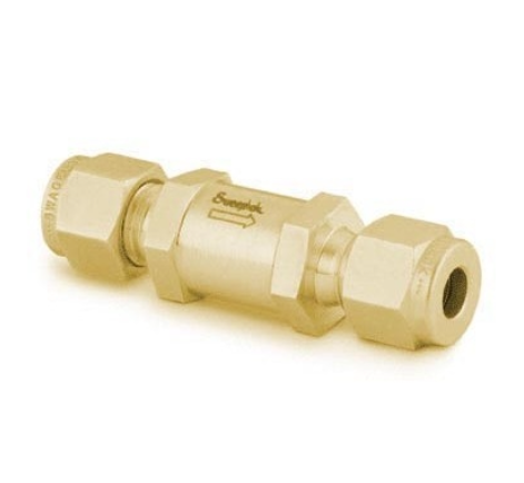 Brass Poppet Check Valve, Fixed Pressure, 1/8 in. Swagelok Tube Fitting, 25 psig (1.8 bar)