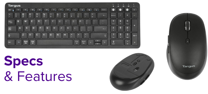 Combo de teclado e mouse sem fio antimicrobiano de médio porte Targus, preto, AKM619AMUSZ