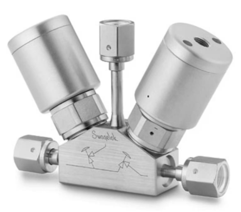 Monobloco de 3 portas com 2 válvulas e 3 portas selado por diafragma 316L VIM/VAR UHP, cam