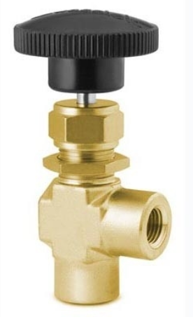 Válvula de agulha de latão com padrão angular e tampa integral, 0,73 Cv, 1/4 pol. FNPT, ha