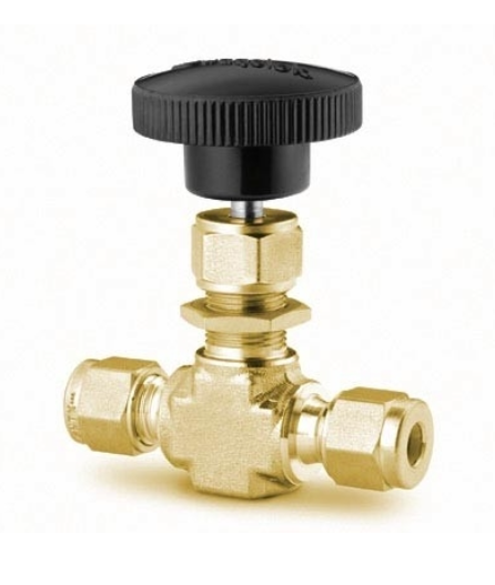 Válvula de agulha de latão com tampa integral, 0,37 CV, conexão de tubo Swagelok de 8 mm, 